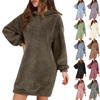 Women's Fashion Solid Colour Hooded Long Sleeve Plush Dress Loose Casual Sweatshirt