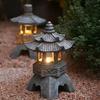 Solar LED Pagoda Lantern for Balcony Garden, Outdoor Statue Light, Japanese Resin Landscape, Decorative Lamp Ornament