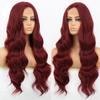 Длинный волнистый винно-красный синтетический парик для женщин; термостойкий натуральный получастичный парик Лолиты для косплея