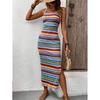 Уличная мода повседневное полосатое платье без рукавов с квадратным воротником для женщин