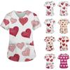 Женская мода повседневная кофточка с коротким рукавом и принтом в виде сердца и V-образным вырезом на День святого Валентина
