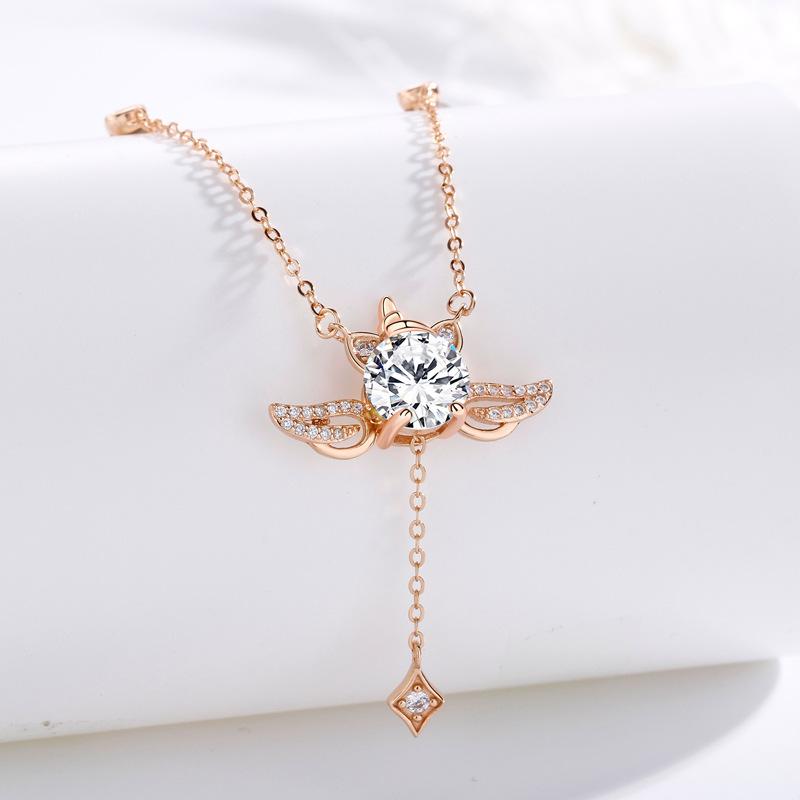 Ожерелье Dream Unicorn для женщин, легкое, роскошное, премиум, с крыльями ангела, с сердечком купидона, с бриллиантами