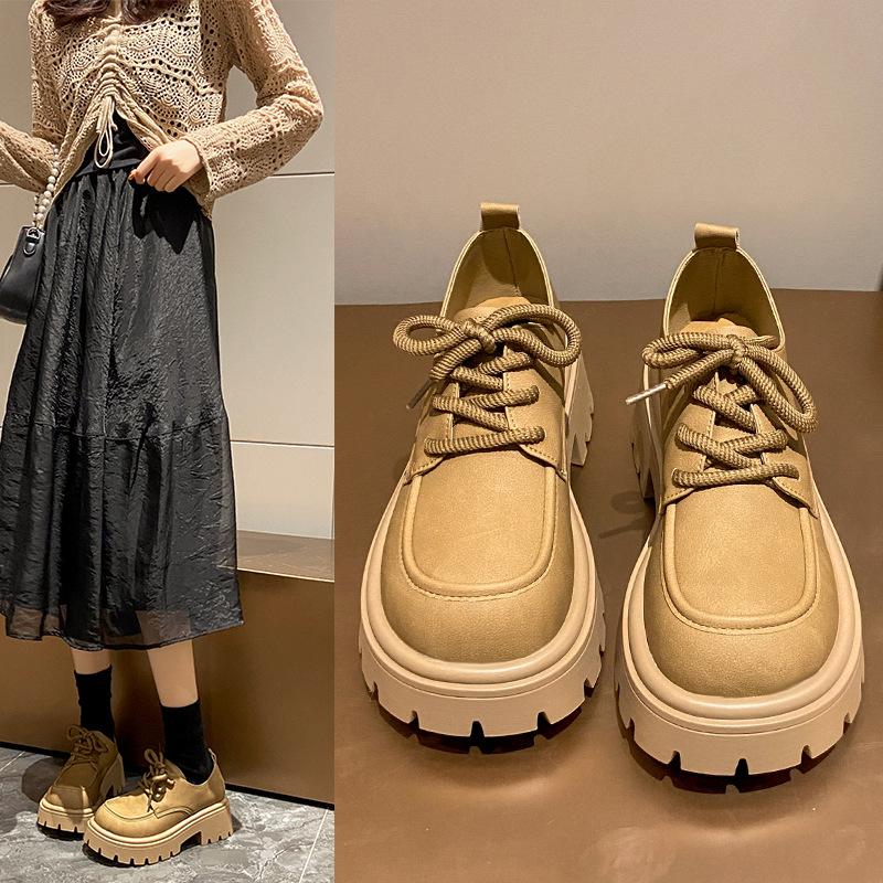 Кожаные толстоподошвенные новые женские туфли Мори, увеличивающие рост, в стиле ретро, полированные, на шнуровке, маленькие кожаные туфли