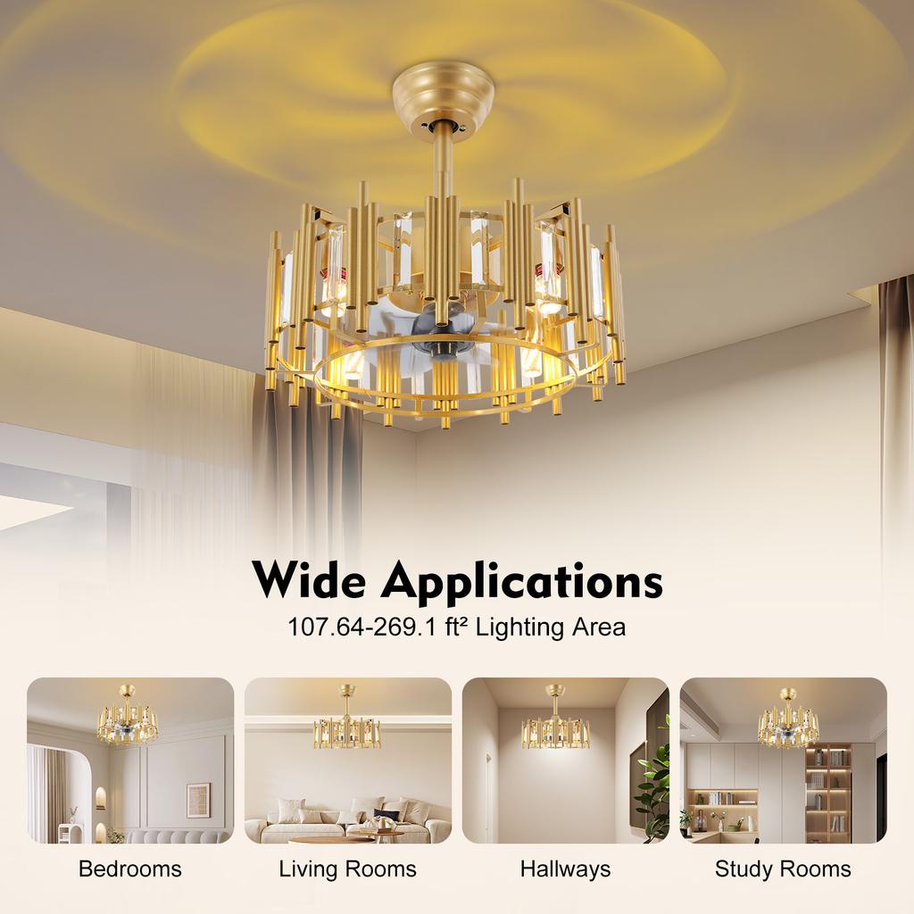 Modern Gold Ceiling Fan with Light Remote Control, 35dB Quiet 5-Blade Fan for Bedroom Living Room, 3 Speed & Timer