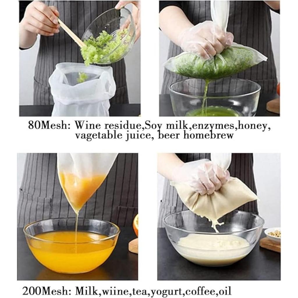10pcs Mesh Food Strainer Filter Bags 80 Mesh Nylon Straining Bag Fine for Nut Milk, Green Juice, Cold Brew, Home Brewing (15x20cm)