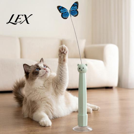 Quiet Motor Cat Play Device Electric Butterfly Wand, Rechargeable Interactive Wand Toy, 360 Spinning Self-Play Toy with 2 Modes, Suction Cup