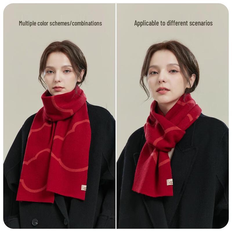 JIUMU 100% Pure Wool Scarf with Bear Pattern