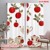 2pcs,2D Plane Printing Curtain Fabric Tea and Apples Versatile Polyester Fabric (without Rod) Decorations Outdoor Ldeal for
