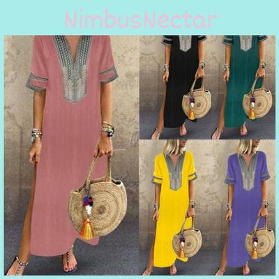 Элегантное женское платье макси с длинным рукавом и V-образным вырезом больших размеров для непринужденного летнего стиля