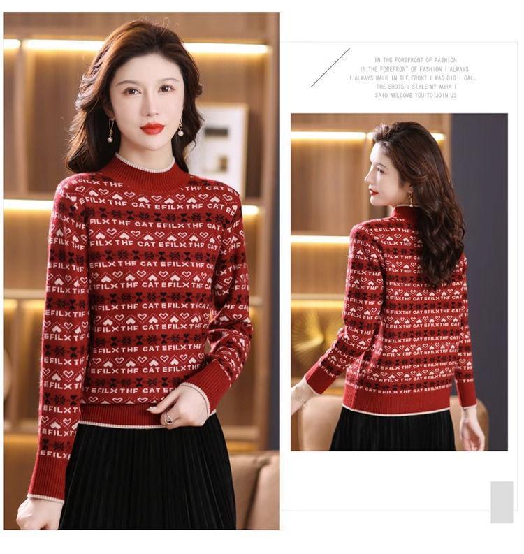 Женский свитер жаккардовой вязки с полуворотом 2024 года - Осень/Зима