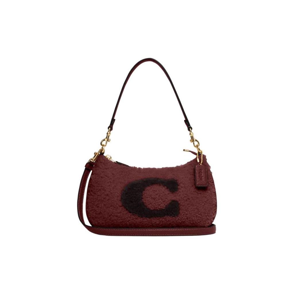 Coach Тери 24 C Узор Иконичный Логотип Плюшевая Сумка-Клатч на Молнии Женская сумка Вишнево-Красная CE557-IMBCY