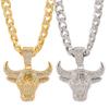 Men Hip Hop Rhinestone Bull Head Pendant Necklace Cuban Link Chain Men Women Jewelry Gift