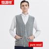Hengyuanxiang Men's Pure Wool Button-Front Sleeveless Cardigan Vest