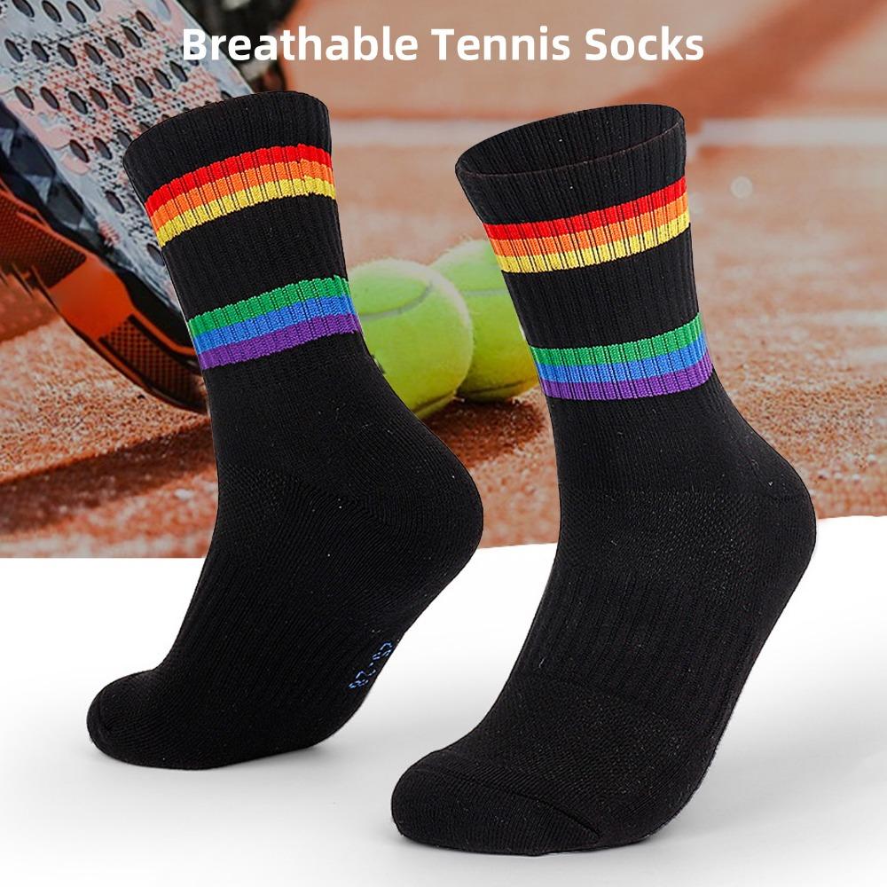 2PCS Rainbow Stripe Striped Socks Breathable Mesh Sports Running Socks Running Socks Tennis