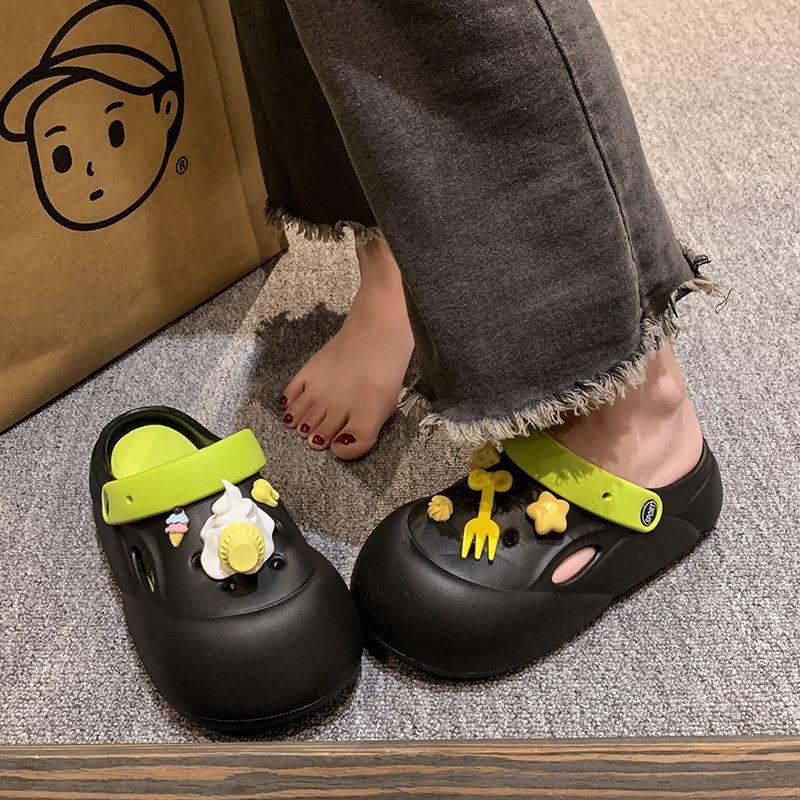 Baotou beach hole shoes versatile women's shoes 2025 summer new wear fashionable wear-resistant heightening non-slip slippers women