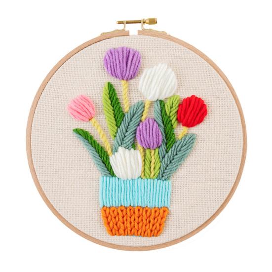 Набор для вышивания своими руками Ткань для вышивки Шерсть Пряжа Игла Пяльцы Набор Цветочный узор