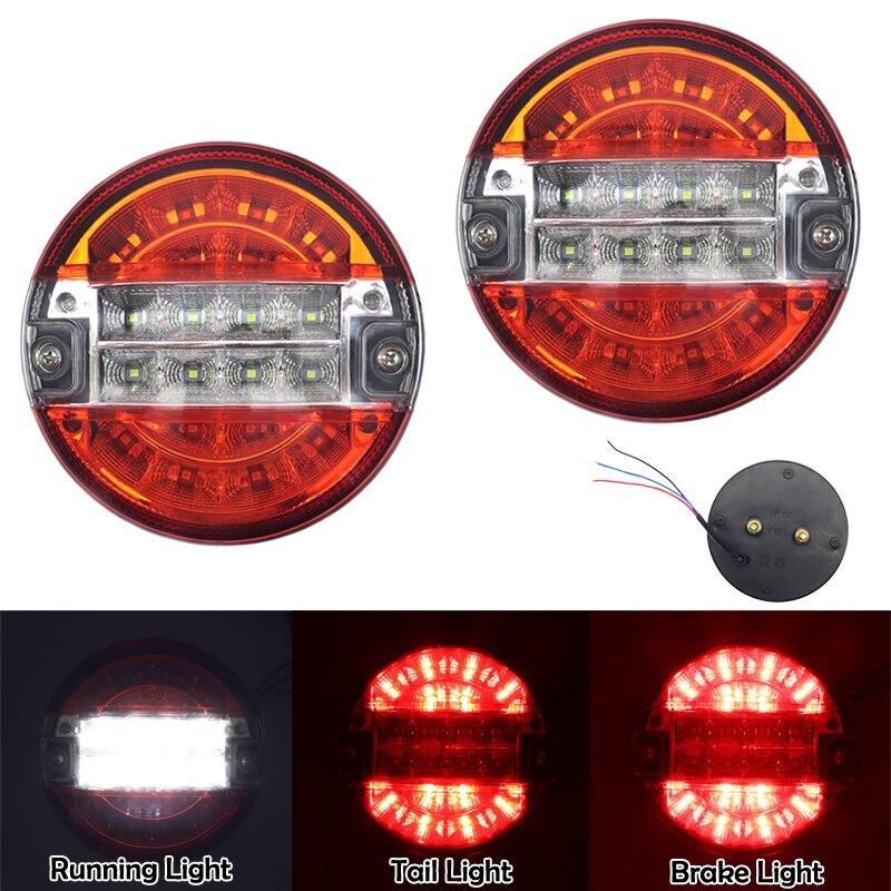 12V-24V 20LED Tail Light Rear Brake Stop Light Turn Signal Lamp Round Hamburger Bulb Fit Car Truck Lorry Van Trailer 3 Functions