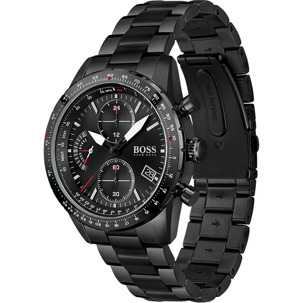 BOSS Мужские кварцевые часы Pilot Edition Chrono Черный металл 1513854