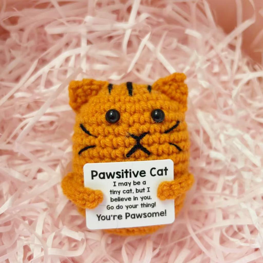 Personalized Cute Crochet Positive Energy Cat Doll Home Room Decoration Handmade Knitted Cat Ornament Christmas Party Decor Gift