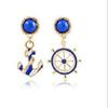 European & American Style Blue and White Nautical Anchor Earrings - Fresh, Bold Design