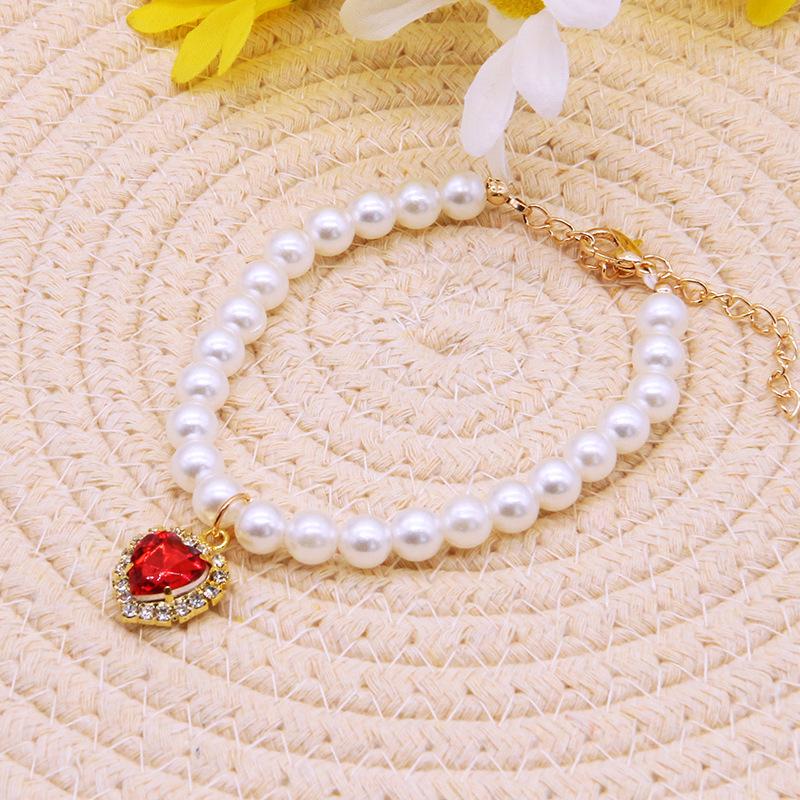 New Cat Collar Decoration Pet Cute Exquisite Neck Kitten Adjustable Summer Cat Necklace High Simulation Pearls Pet Supplies