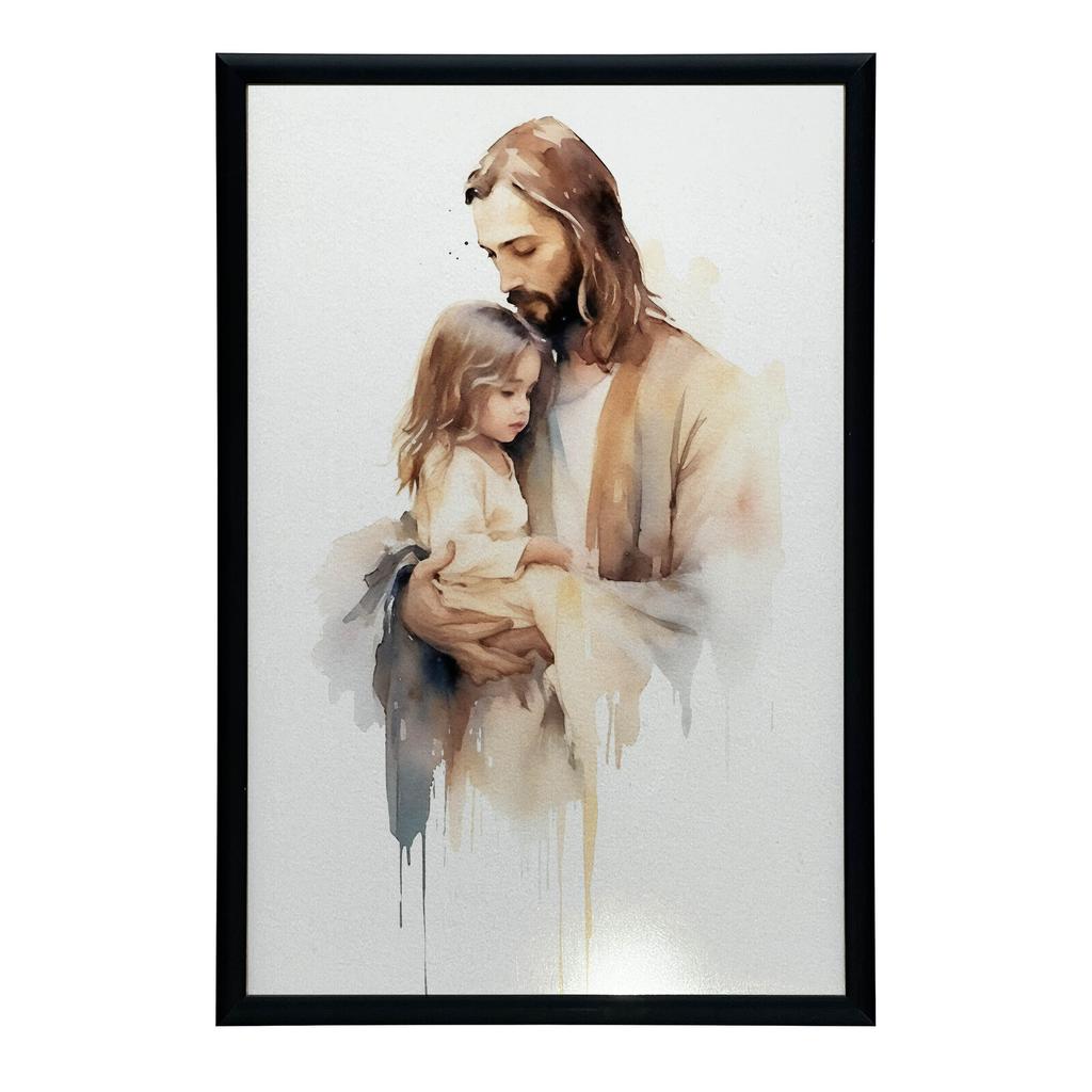 Jezus Trzymający Dziecko Jezus Trzymający Dziecko, 30X40 Cm, Rama Drewniana Biała, Papier Matowy 230 Gsm