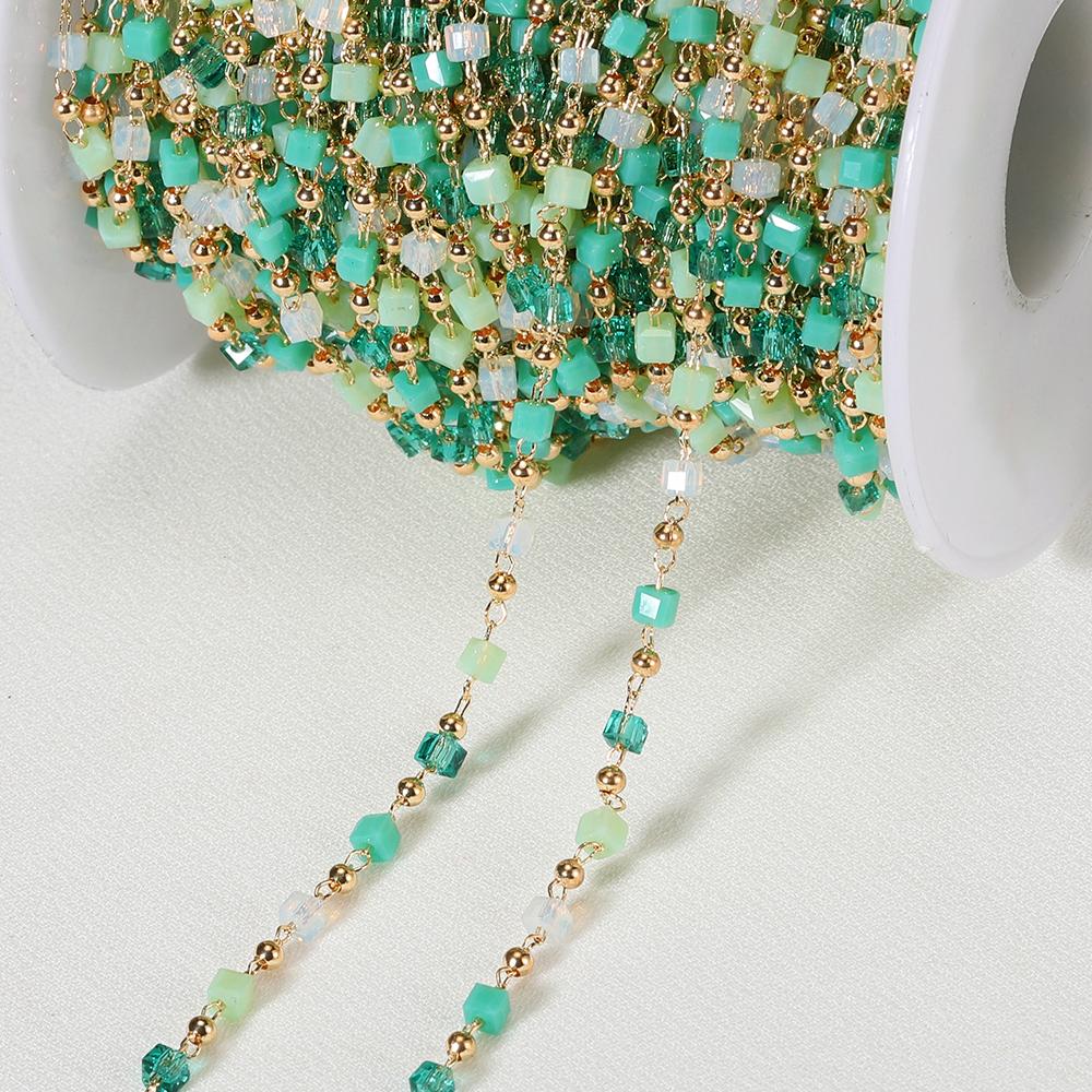 1Meter Crystal Cube Bead Chain Macaroon Colorful Bohemian Square Beads Chain for Necklace Bracelets Jewelry Making DIY