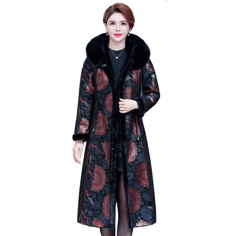 Women Winter Leather With Fur Reversible Big Pocket Windproof Coat Lady Puffer Jacket Cotton Padded Parkas Outwear Overcoat