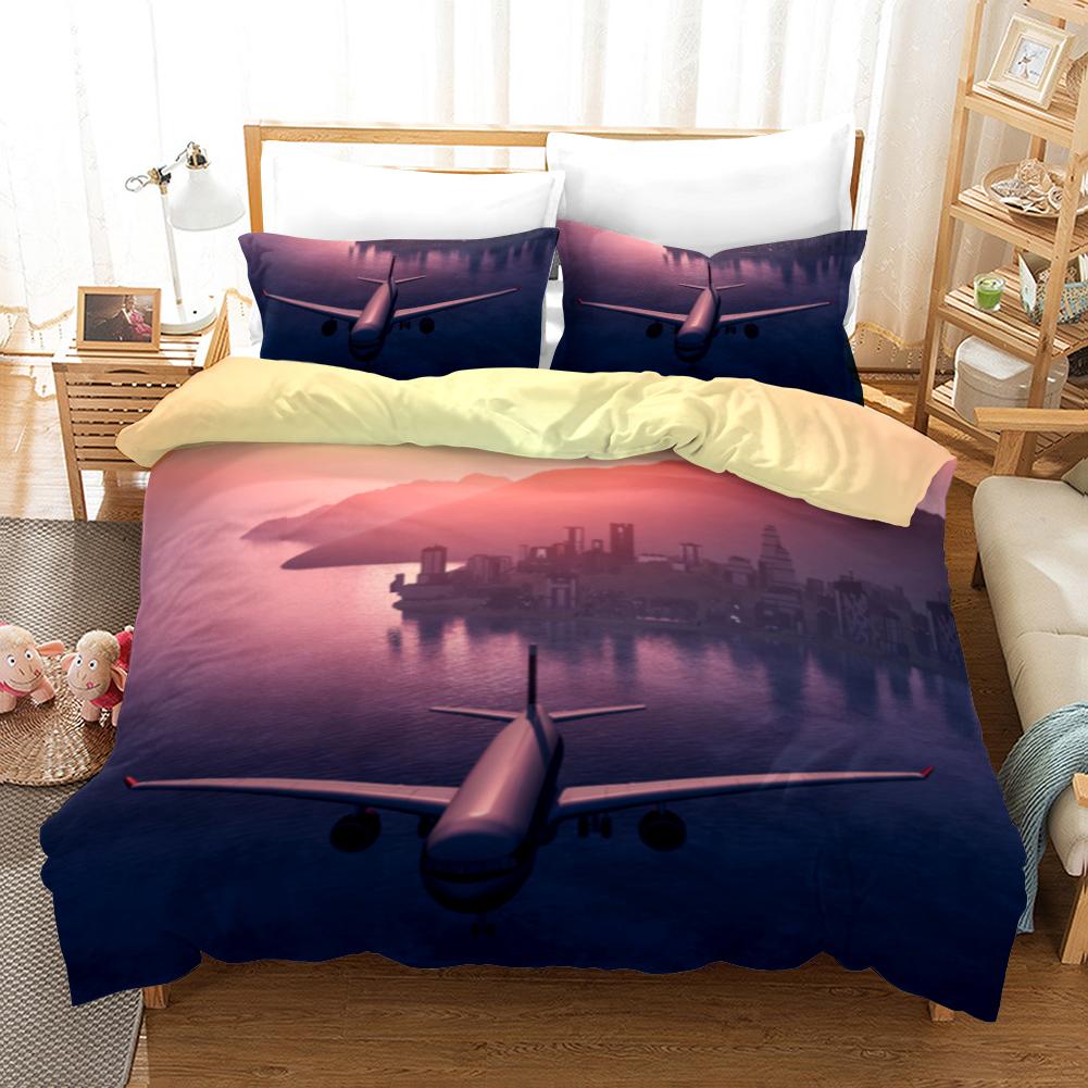 Plane Duvet Cover Microfiber Airplane Flying Through The Blue Sky Plane Theme Bedding Set for Boys Girls Double Queen King Size