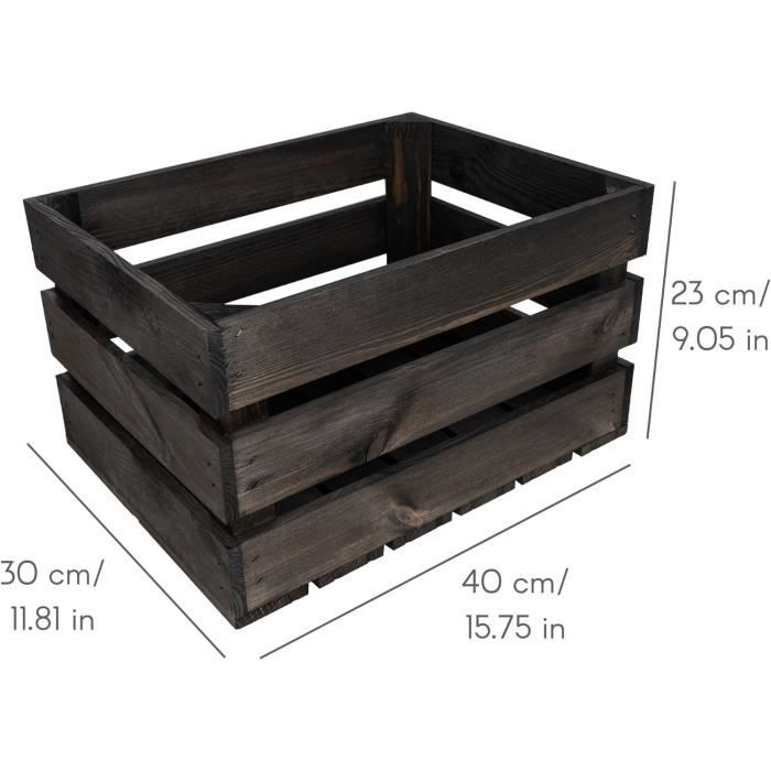 Boîte de rangement - CREATIVE DECO - Caisse en Bois Noir - 40 x 30 x 23 cm - Vintage - Durable