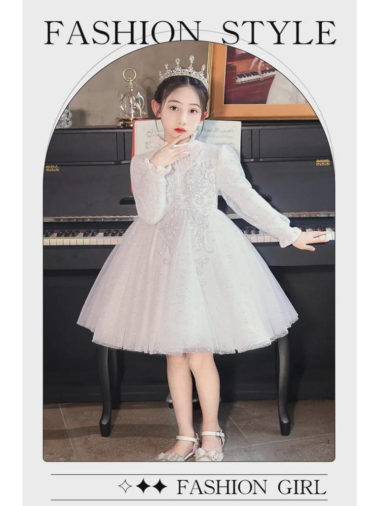 Стильное зимнее платье принцессы 2024 года для девочек: Элегантный костюм для выступления девочки-цветочницы и фортепиано