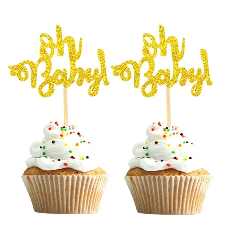 10 шт., золотой топпер для кексов Oh Baby для мальчиков и девочек, детский душ, раскрывающий пол ребенка, украшение для вечеринки в честь 1-го дня рождения, принадлежности для украшения торта