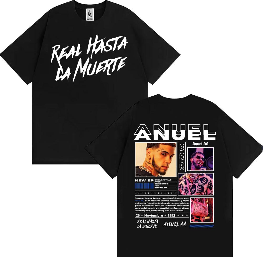 Anuel AA Rhlm 2 Real Hasta La Muerte Album T Shirt Mens Clothing Harajuku Gothic Vintage Tshirts 100 Cotton Oversized Tshirt