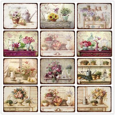 Винтажные цветы Металлическая табличка Сад Цветочный Ретро Жестяные плакаты Украшение для дома Настенное искусство Железная живопись 20X30 см