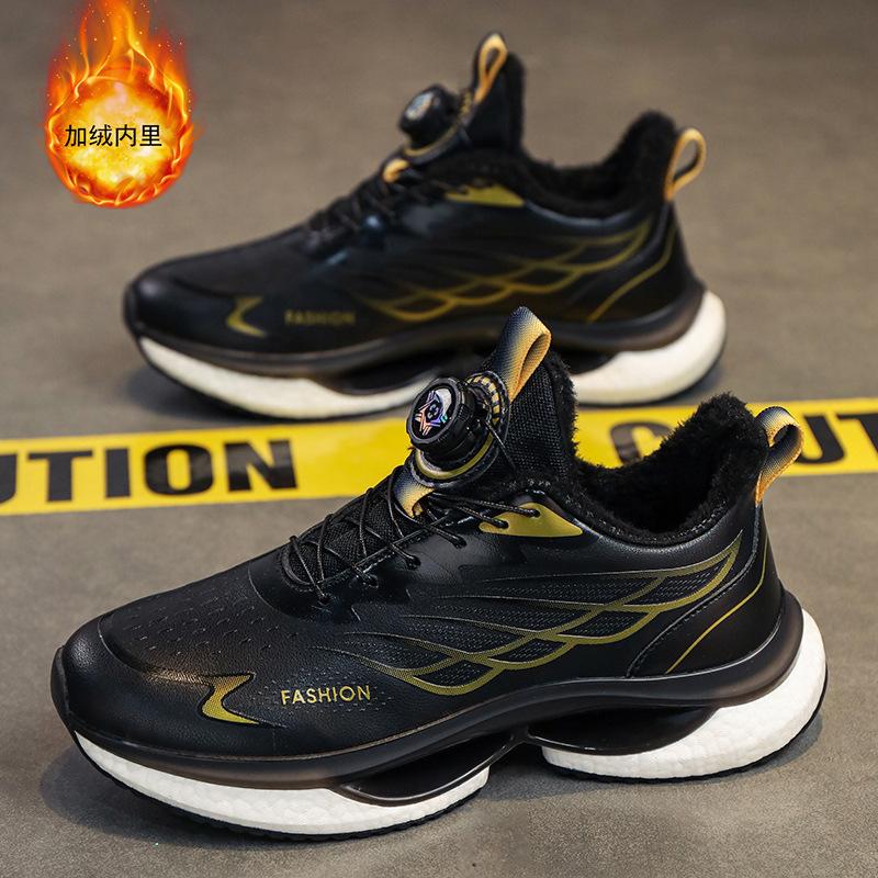 Men's shoes winter velvet warm high-end platform sports shoes northeast rotating button cotton shoes