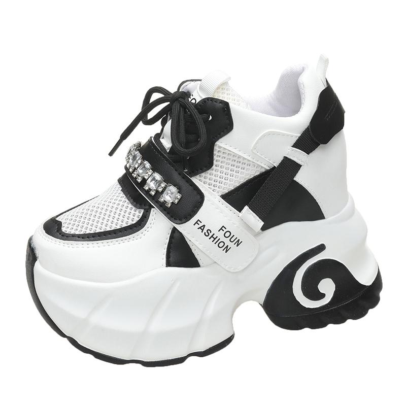 Мода Зима Шнуровка Клинья Повседневная Обувь Женская Серебристые Массивные Кроссовки 10 см Платформа Ботинки Tenis Обувь для Ходьбы Кроссовки Папины Кроссовки Женские