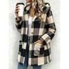 Women Plaid Fleece Hooded Coat Single‑Breasted Mid‑Length Warm Plush Jacket With Pockets Autumn Winter Casual Outerwear