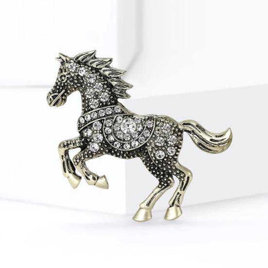 Horse Brooch Retro Style Sparkling Rhinestones Alloy Pin Clothes Hats Bags Scarves Badge Fashion Accessories
