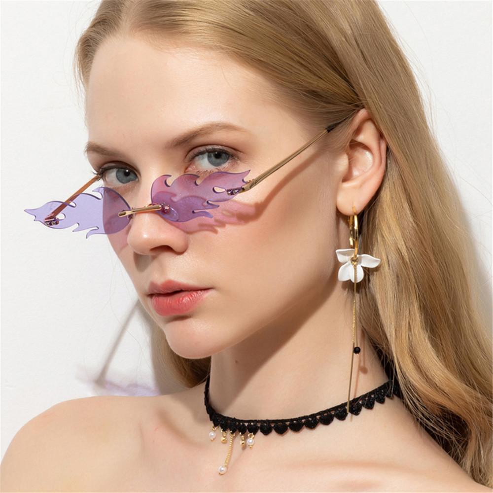 UV 400 Trending Eyewear Fashion Sunglasses Rimless Wave Sun Glasses Fire Flame