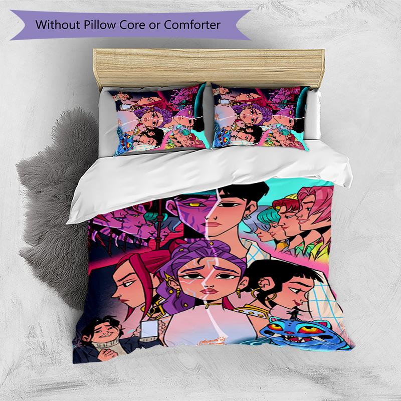 Kpop Demon Hunters Pattern Printed 3PCS Bedding Set, Soft Skin-Friendly Washable Duvet Cover & Pillowcases Set