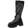 Fashion 7cm Leather Long Boots Mesh Breathable High Tube Summer Shoes Women Fashion Ladies Dress Hollow Thick Heels Sandals Outdoor