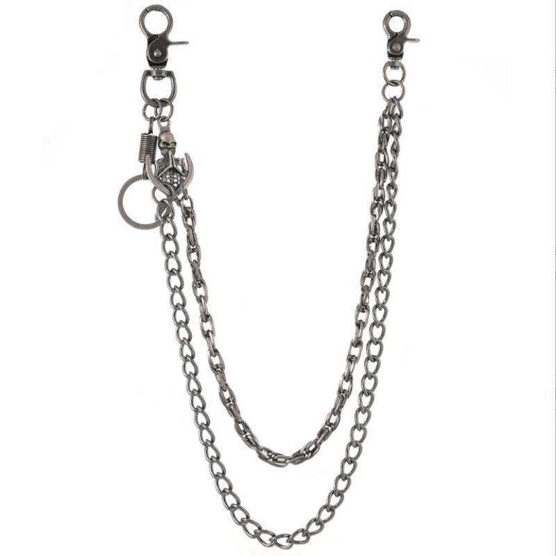 A Harajuku-Style Street Hip-Hop Skull Pendant Belts Denim Chain, Punk-Style Double-Layer Waist Chain, Unisex Accessory