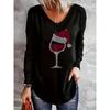 Spring Autumn Women's Blouse Casual Personalised Printed Christmas V-Neck Long Sleeve Top
