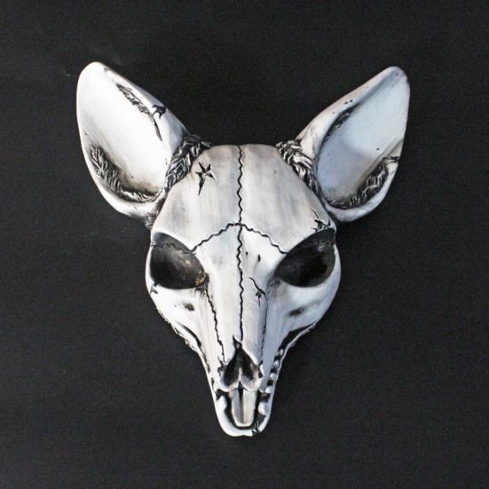 3D Fox Skull Wall Sculpture Home Office Living Room Wall Art Decoration Halloween Spooky Animal Skull Resin Figurine Statue Wall Ornament