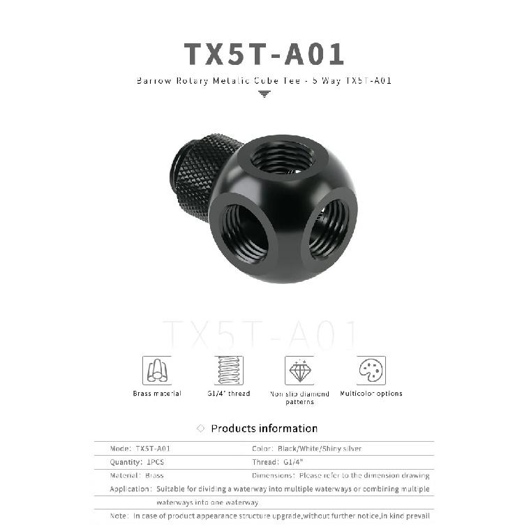 Barrow Extender Rotation Fittings 3 4 5Way Cubic Adaptor Seat Water Cooling Computer Accessories TX3T-A01 TX4T-A01 TX5T-A0