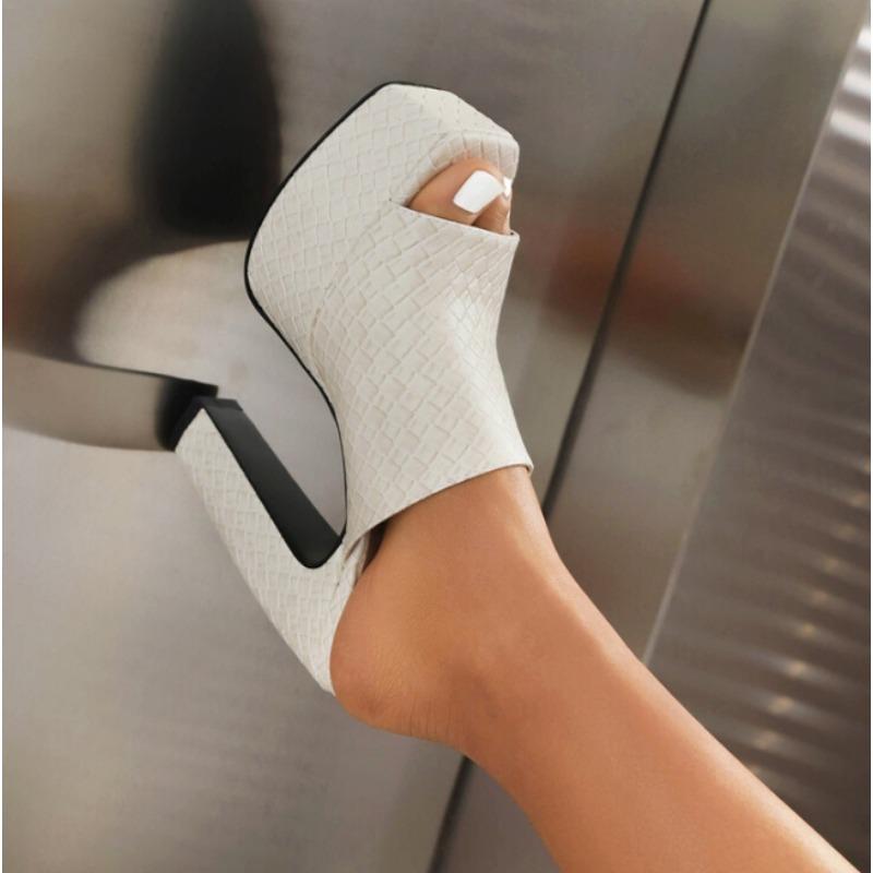 Sexy High Heels Sandal Women Slippers Platform Summer Slides Mules Shoes Leather Black White Red Sandals Zapatos Mujer