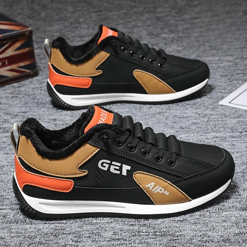 Мужские кроссовки Зимние теплые хлопковые ботинки для мужчин Зимние анти-лыжные ботинки на толстой подошве Повседневные хлопковые мужские туфли на флисовой подкладке со шнуровкой