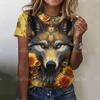Летние футболки для женщин с принтом волка, свободные блузки с коротким рукавом и круглым вырезом, женские модные топы с рисунком животных, повседневная уличная одежда