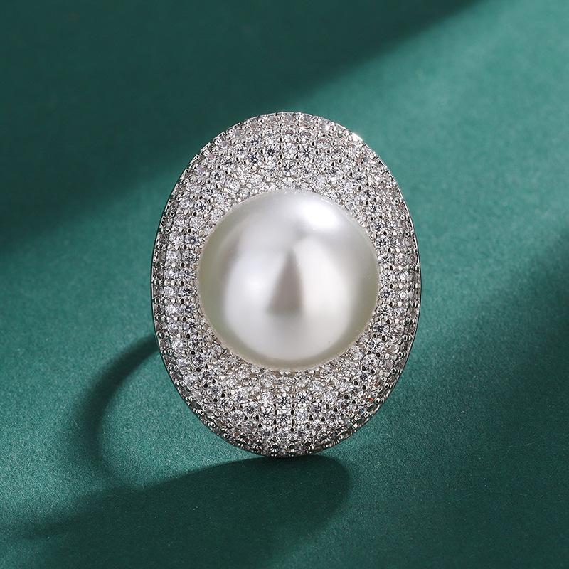 Женское кольцо Nanyang Philippine Seawater Gold Pearl Ring с инкрустацией в виде голубиного яйца и полным бриллиантом, регулируемое кольцо Vintage
