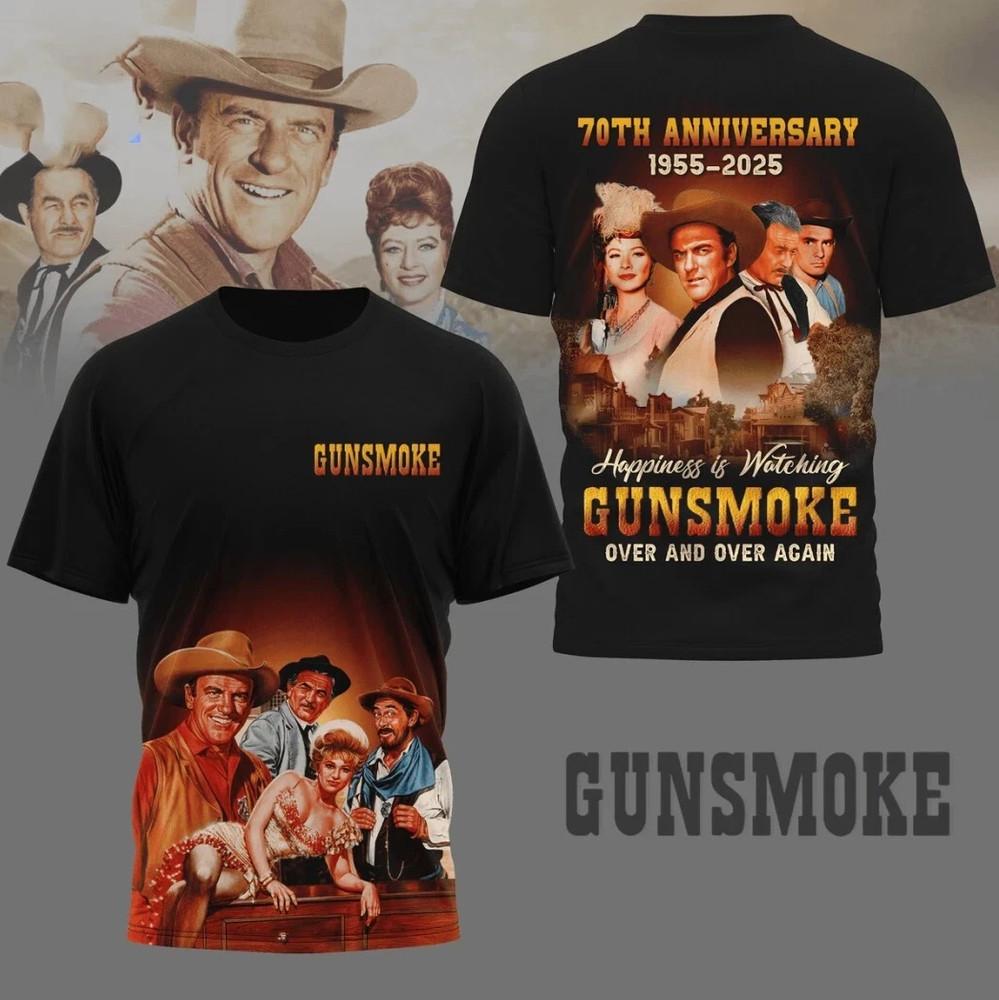 Gunsmoke 70th 1955-2025 Happiness Is Watching Gunsmoke T Shirt Full Size S-5XL